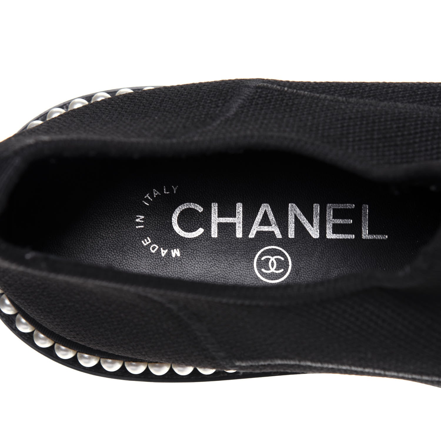 Chanel Stretch Fabric Grosgrain Pearl Cap Toe CC Moccasin Loafers 39 Black 7 of 13