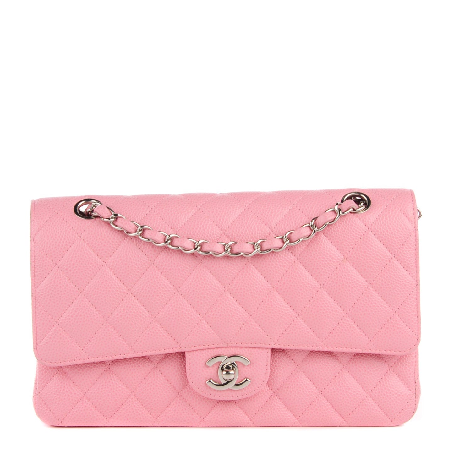 Caviar Quilted Medium Double Flap Pink