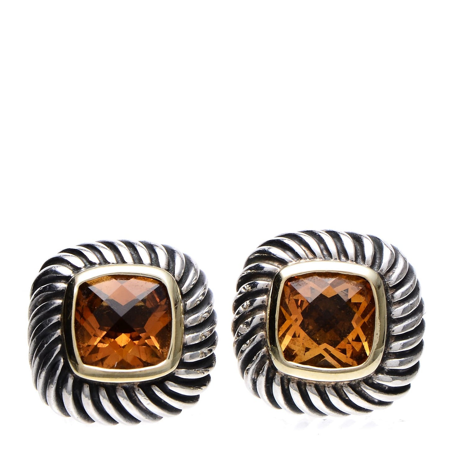 Sterling Silver 14K Yellow Gold Citrine 7mm Albion Cable Earrings