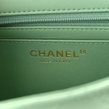 Chanel Lambskin Quilted Mini Top Handle Rectangular Flap Light Green 6 of 12