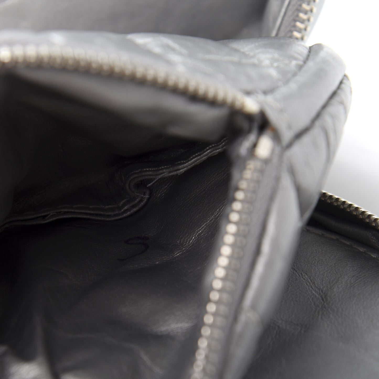 Metallic Aged Calfskin Quilted Round Bag Silver