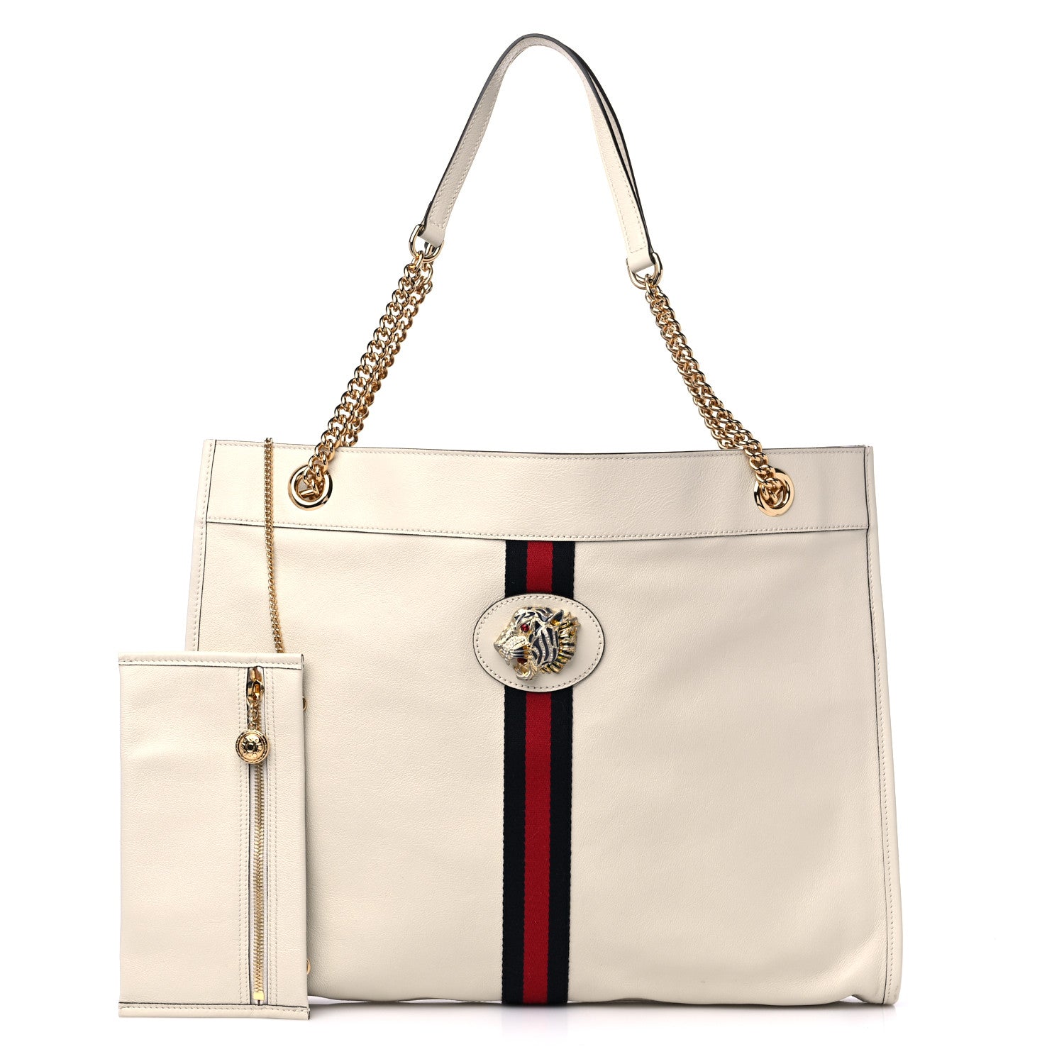 Gucci Suede Calfskin Large Rajah Chain Tote White 1 of 10