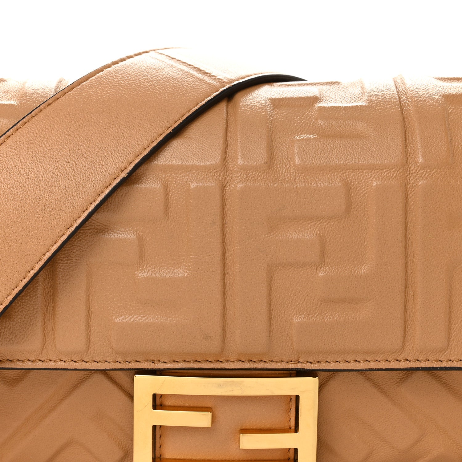 Fendi Nappa FF 1974 Embossed Baguette Miele Scuro 8 of 16