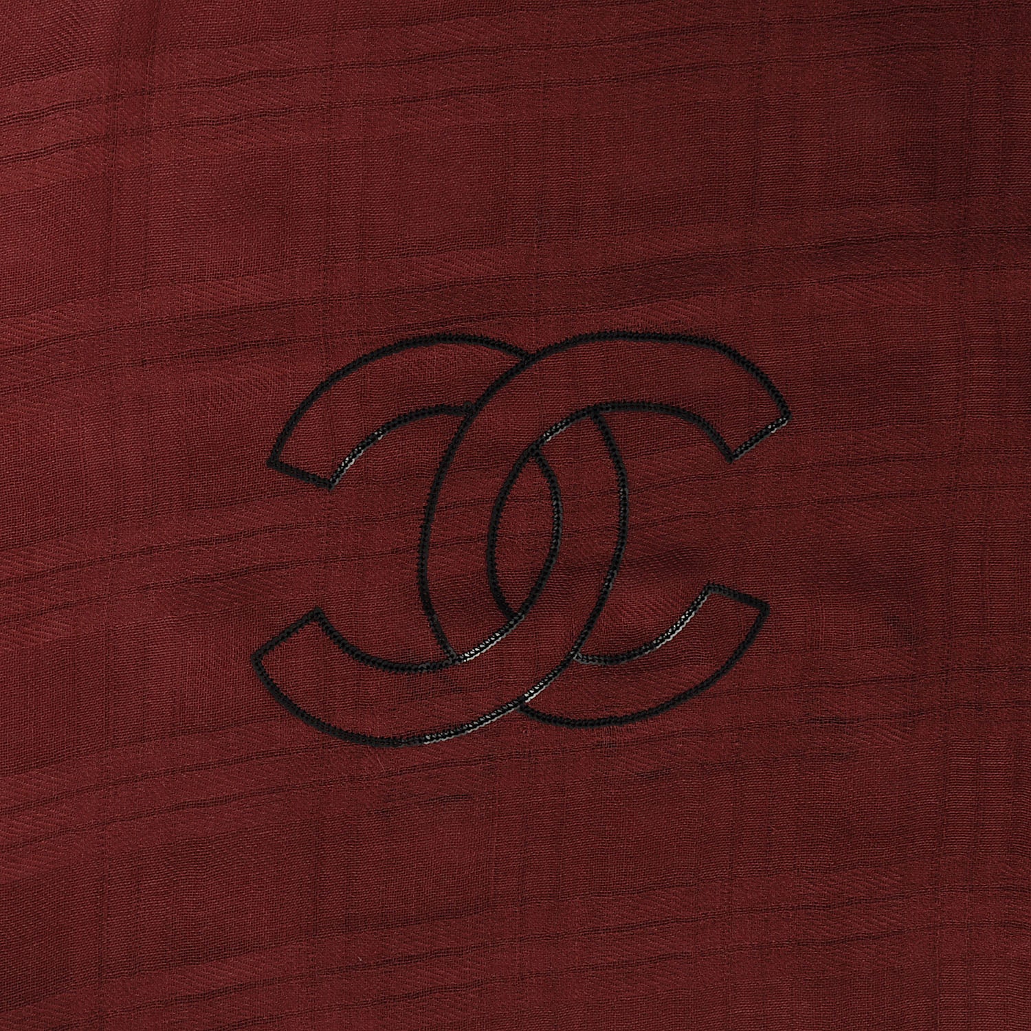 Chanel Cashmere Silk Sequins Plaid Logo Scarf Shawl Red 4 of 5