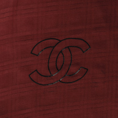 Chanel Cashmere Silk Sequins Plaid Logo Scarf Shawl Red 4 of 5