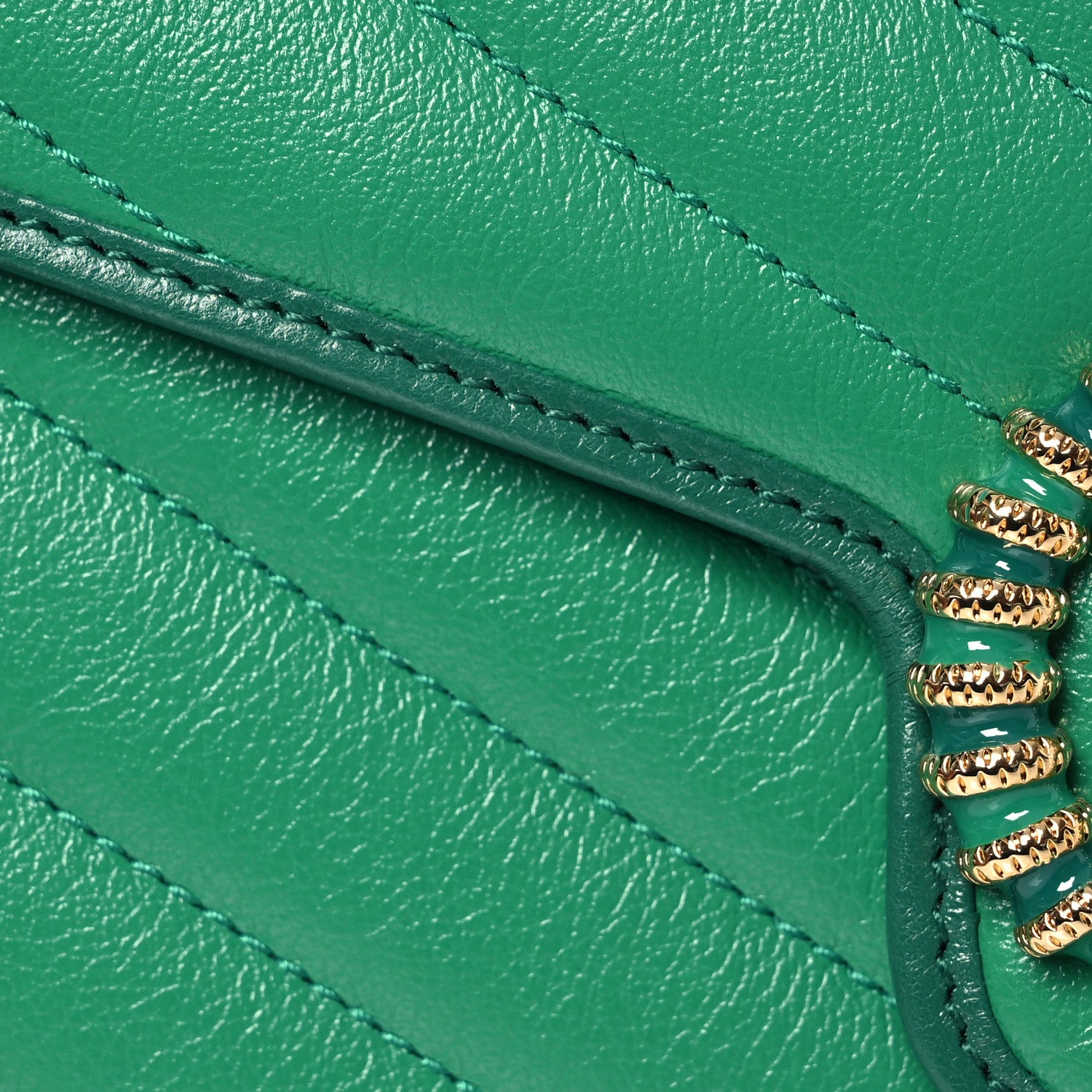 Gucci Azalea Calfskin Enamel Matelasse Diagonal Torchon GG Marmont Chain Wallet New Shamrock Emerald 11 of 13