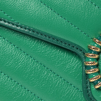 Gucci Azalea Calfskin Enamel Matelasse Diagonal Torchon GG Marmont Chain Wallet New Shamrock Emerald 11 of 13