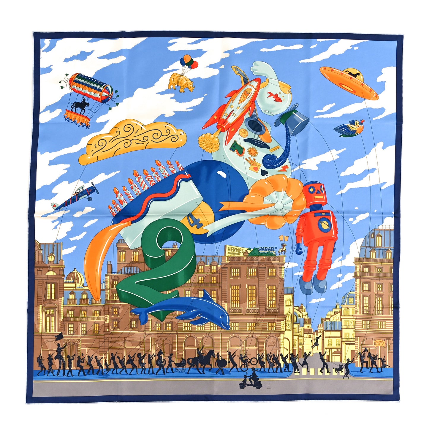 Silk Parade Scarf 90 Bleu Jaune Multicolor