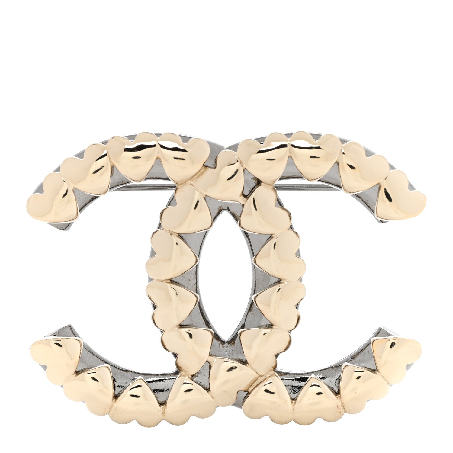 Chanel Metal Ruthenium CC Heart Brooch Gold 1 of 5