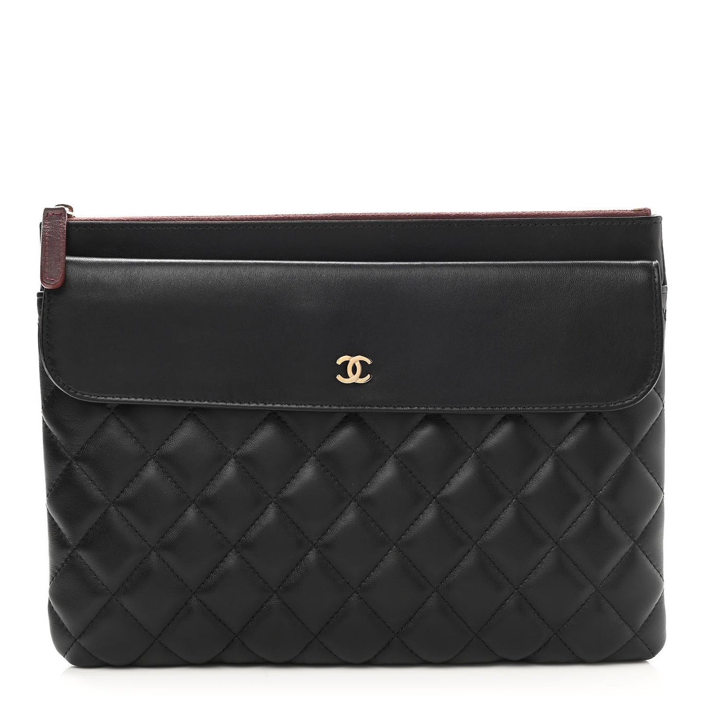 Lambskin Quilted Medium Flap Cosmetic Case Black