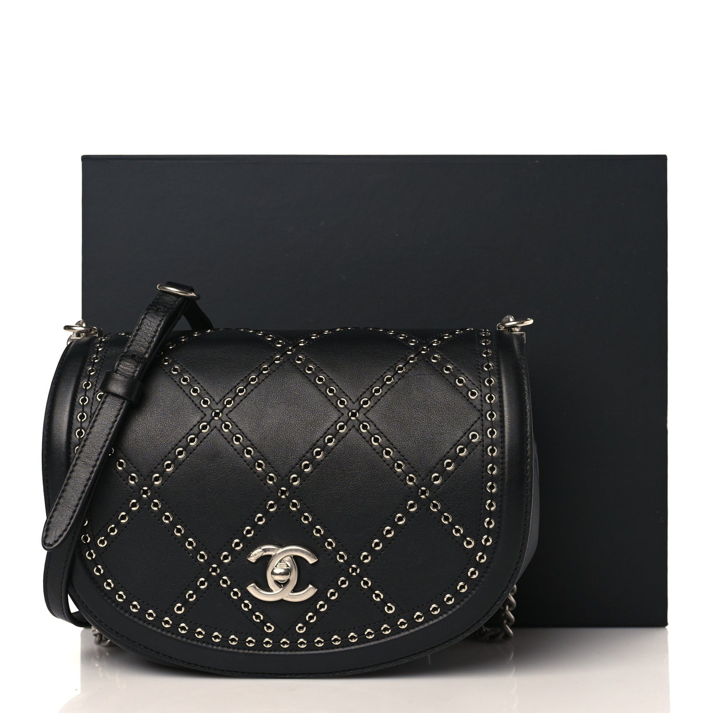 Calfskin Coco Eyelets Small Flap Bag Black