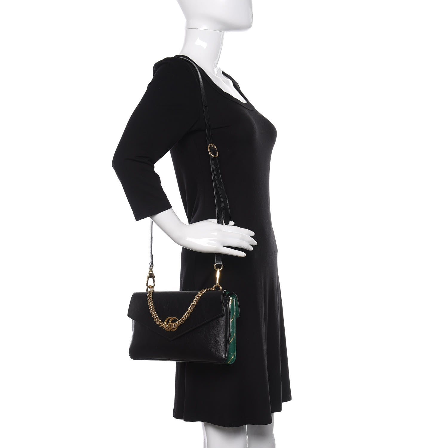 Gucci Calfskin Diagonal GG Medium Thiara Double Envelope Shoulder Bag Emerald Green Black 2 of 11