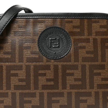 Fendi Glazed Fabric Vitello Century FF 1974 Stamp Patch Camera Case Mogano Panna Black 8 of 10