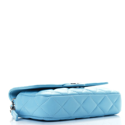 Chanel Lambskin Quilted Flap Phone Holder With Chain Neon Blue 3 of 4