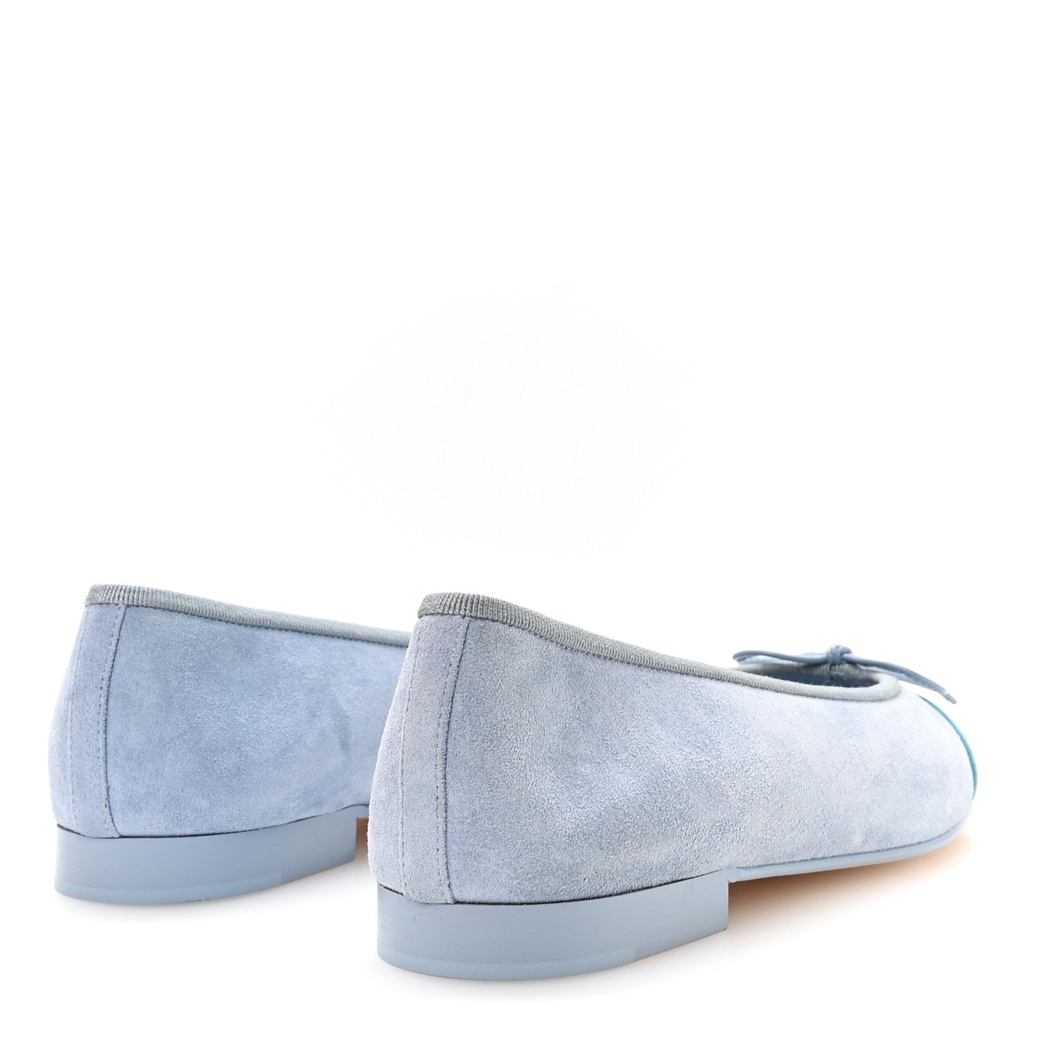 Chanel Suede Calfskin Cap Toe CC Ballerina Flats 37 Light Blue Turquoise 5 of 9
