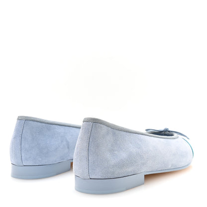 Chanel Suede Calfskin Cap Toe CC Ballerina Flats 37 Light Blue Turquoise 5 of 9