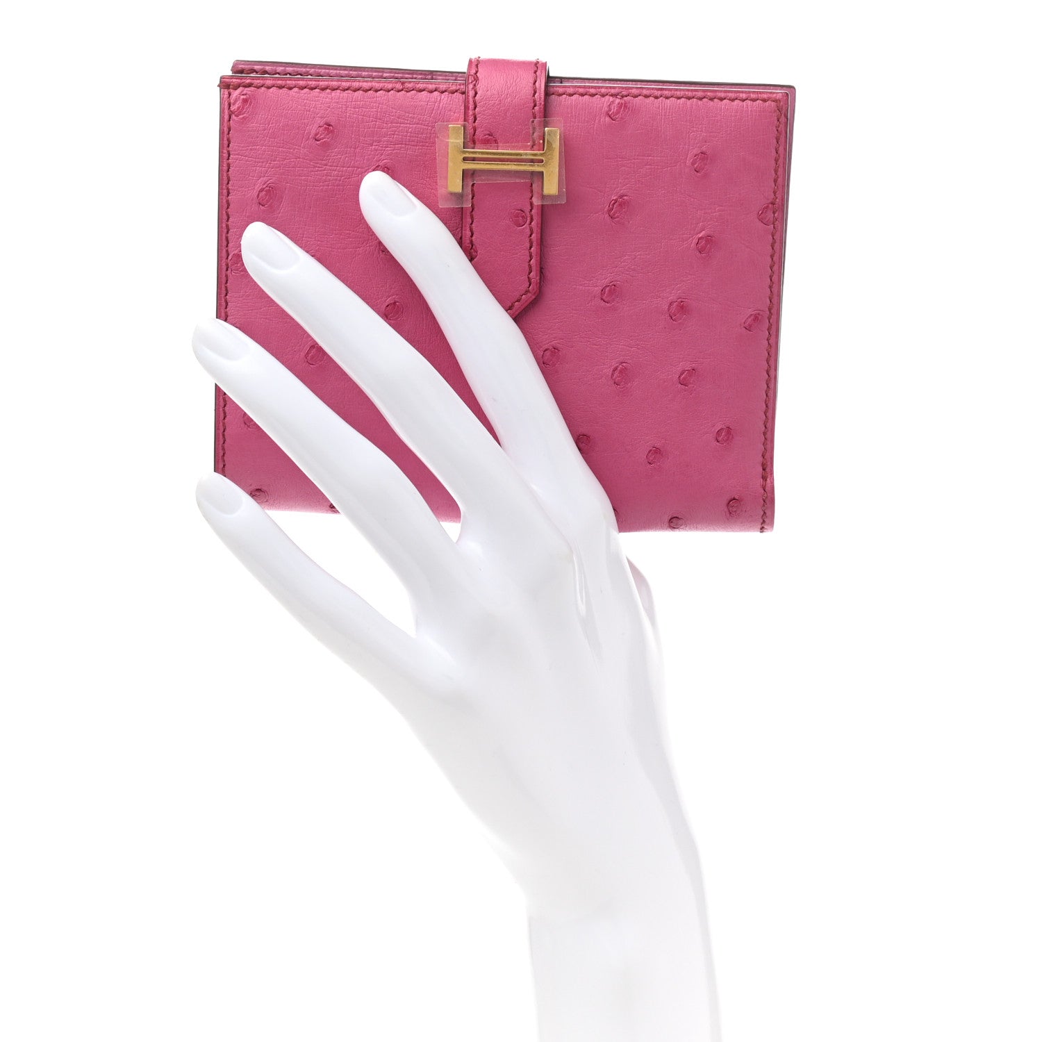 Hermes Ostrich Bearn Compact Wallet Fuchsia 2 of 7