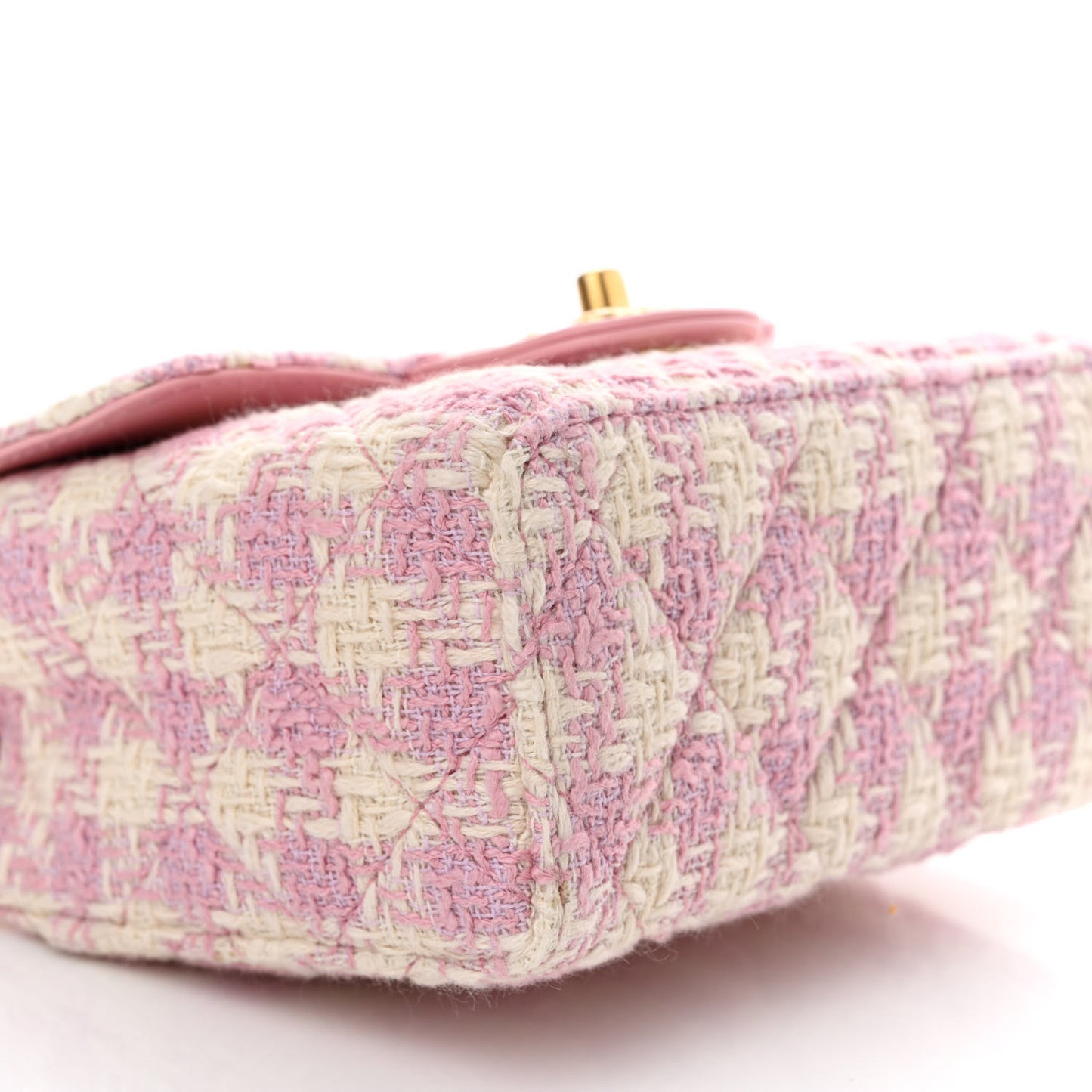 Tweed Handle Crush Top Handle Flap Bag Pink Ecru