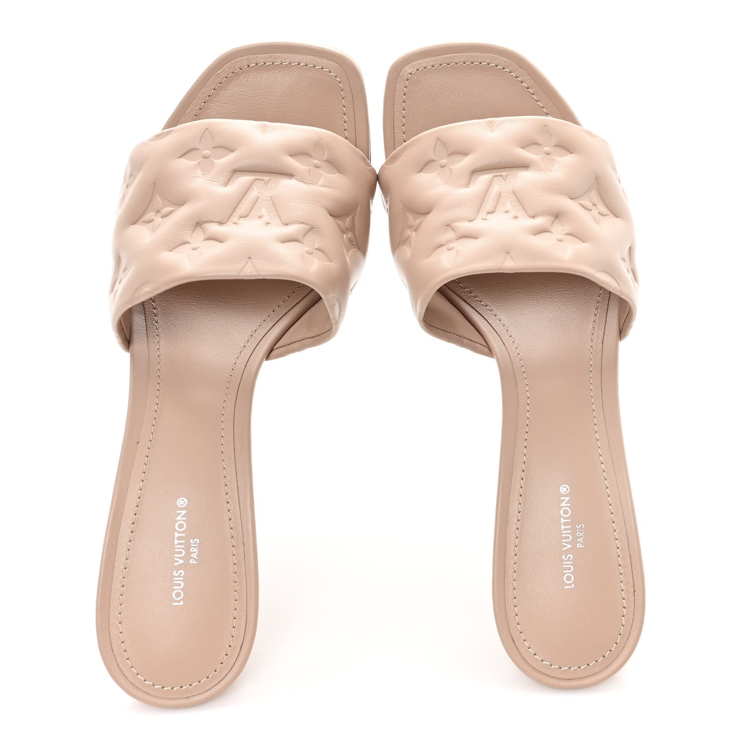 Louis Vuitton Lambskin Embossed Monogram Revival High Heel Mules 40 Beige 2 of 10