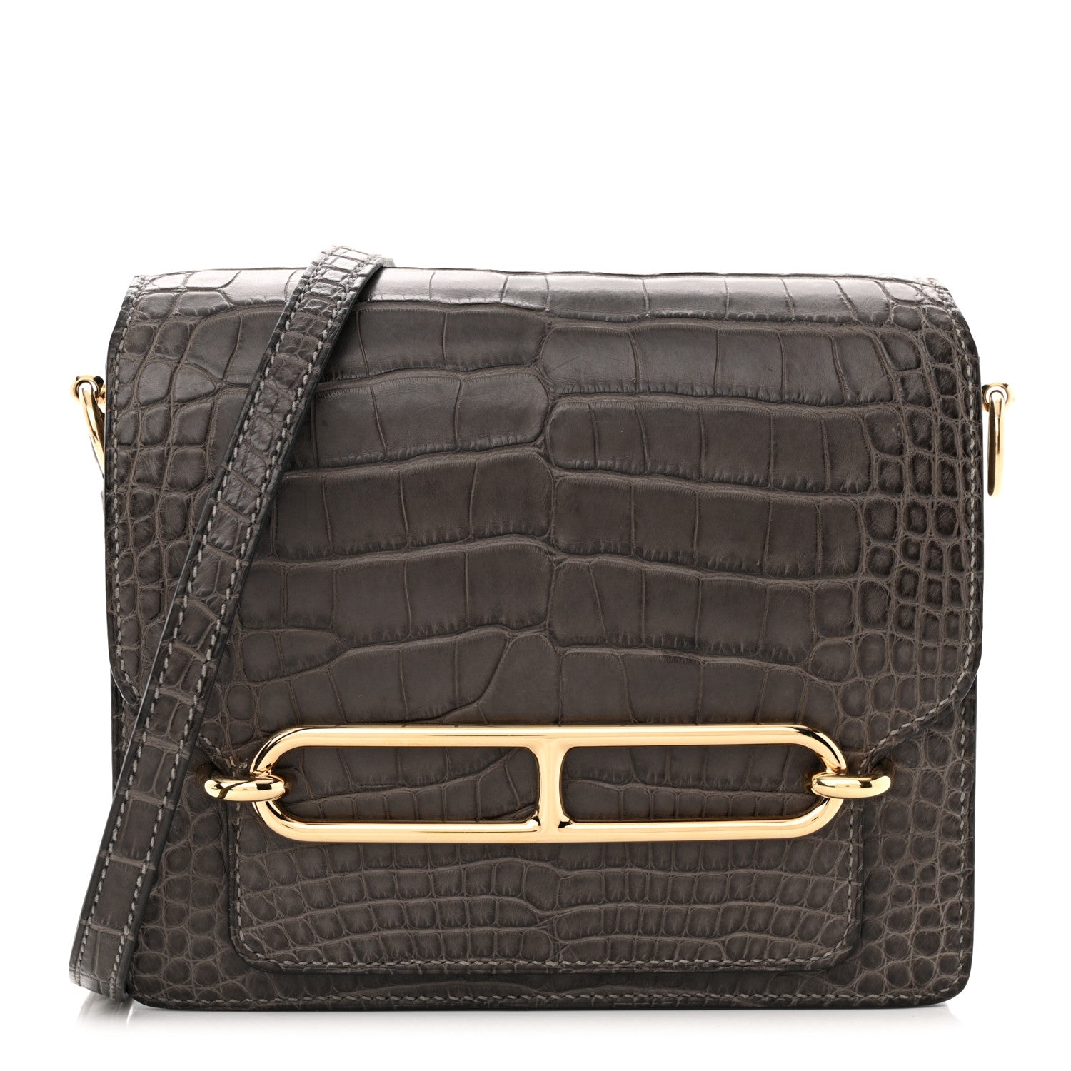 Hermes Matte Alligator Mini Sac Roulis Graphite 1 of 15
