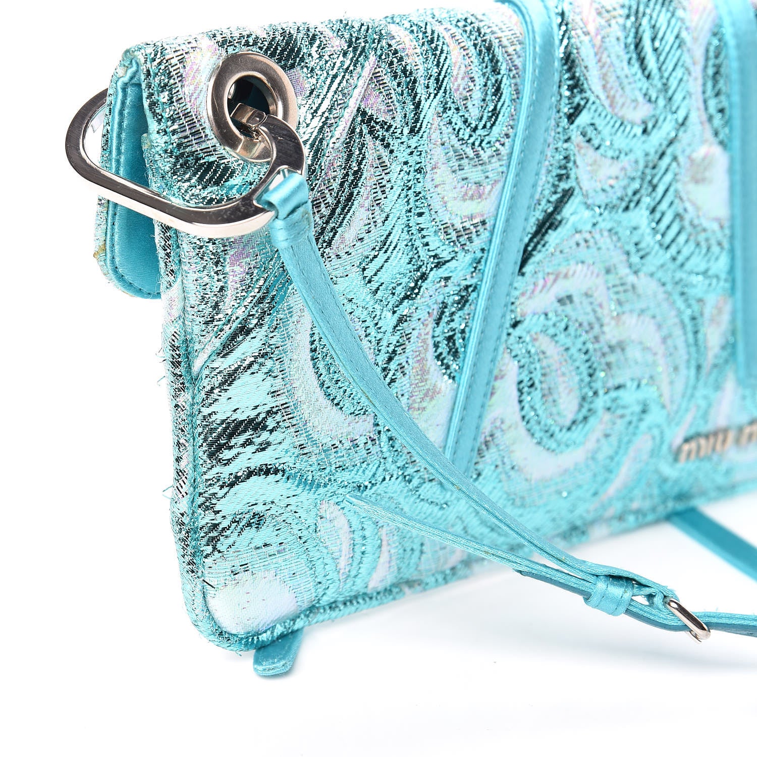 Miu Miu Tessuto Lurex Flap Clutch Turchese 12 of 15