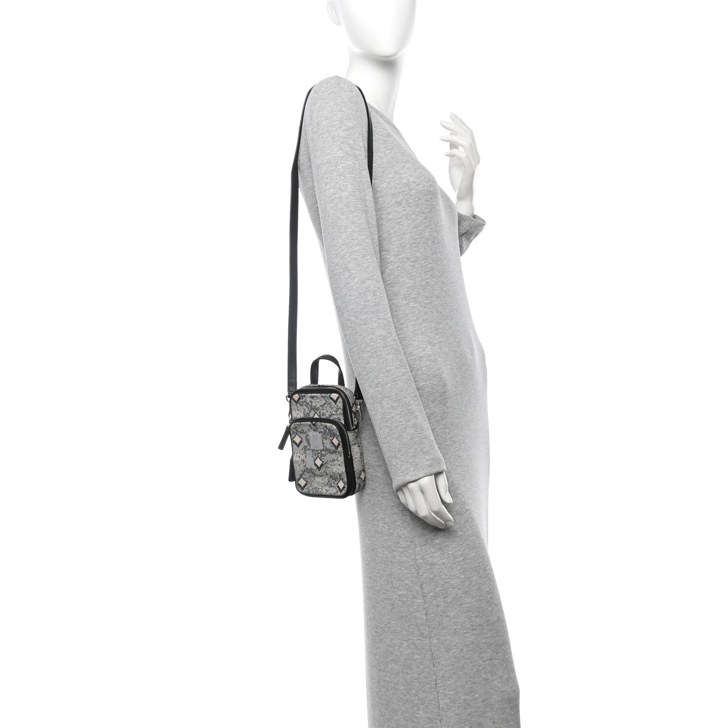MCM Vintage Jacquard Monogram Crossbody Bag Grey 2 of 9