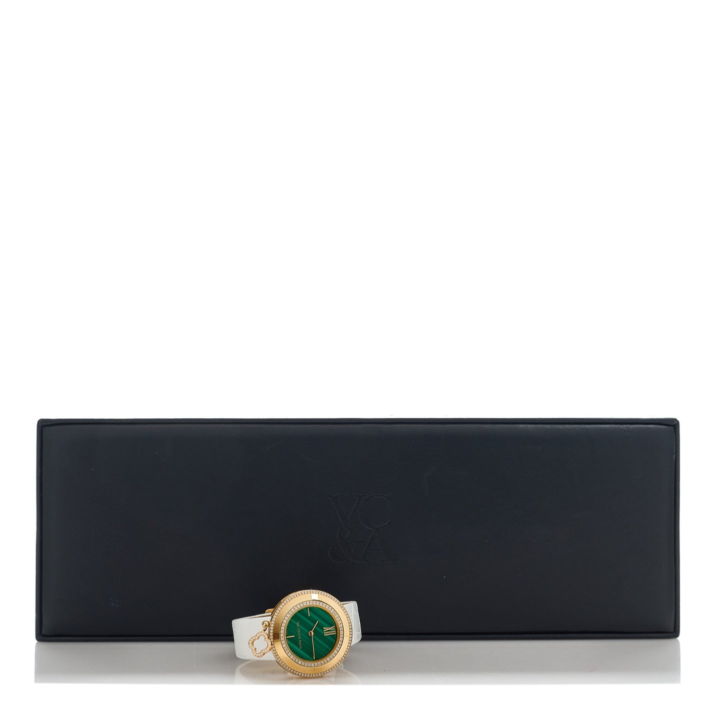 18K Yellow Gold Alligator Diamond Bezel Malachite 32mm Charms Quartz Watch