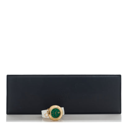 Van Cleef & Arpels 18K Yellow Gold Alligator Diamond Bezel Malachite 32mm Charms Quartz Watch 7 of 7