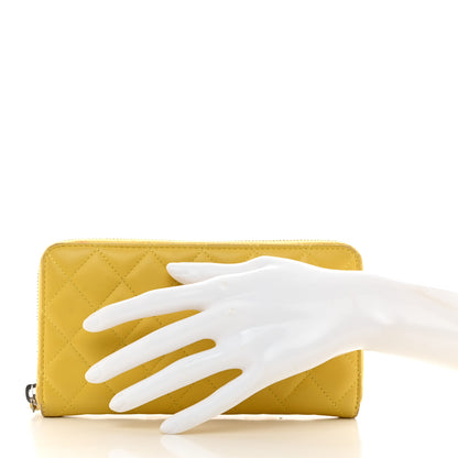 Chanel Lambskin Quilted Large Gusset Zip Around Wallet Yellow 2 of 13