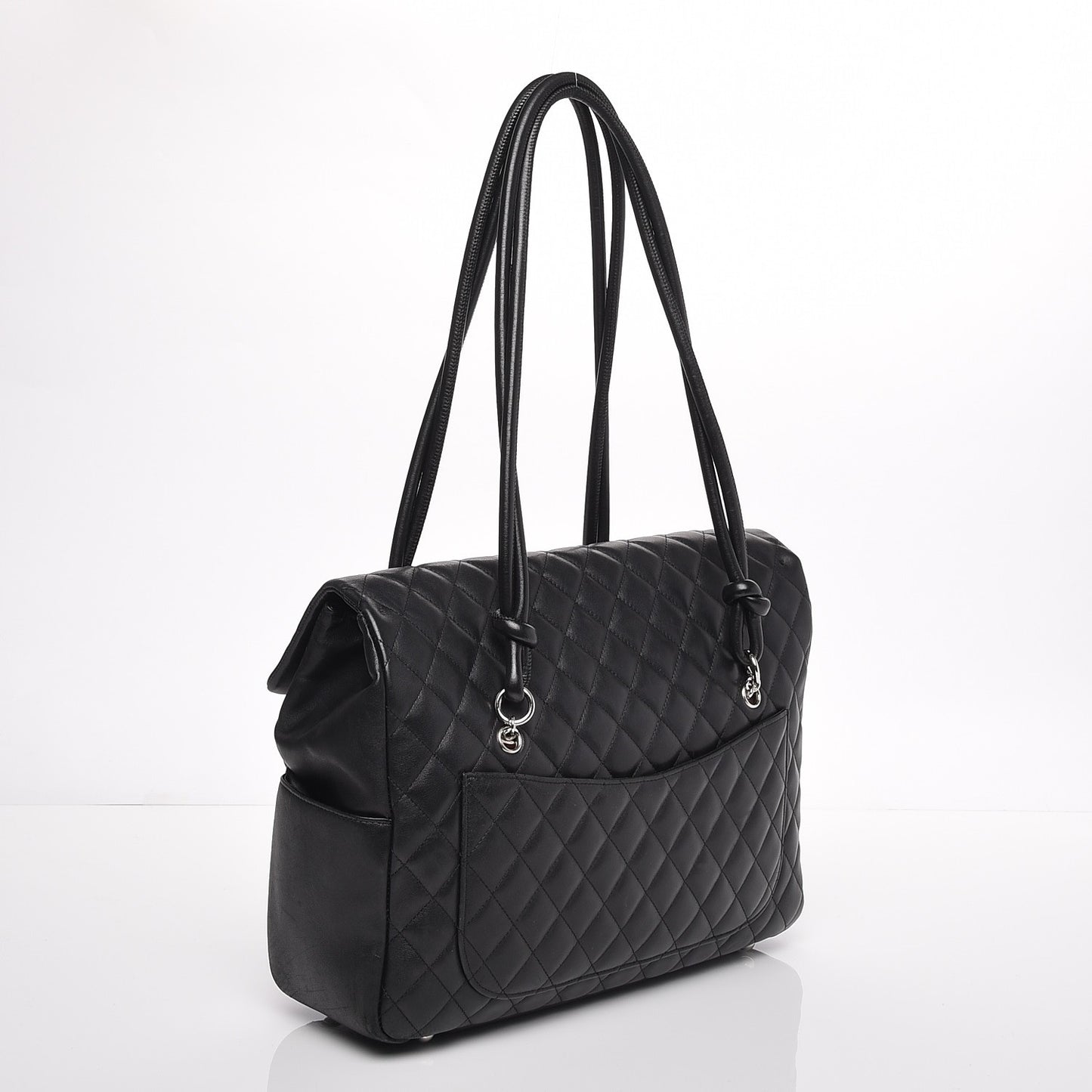 Calfskin Quilted Large Cambon Flap Black White