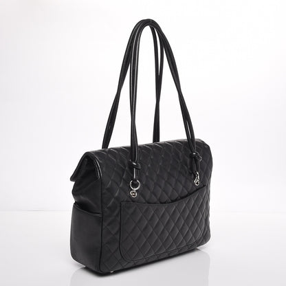 Chanel Calfskin Quilted Large Cambon Flap Black White 3 of 9
