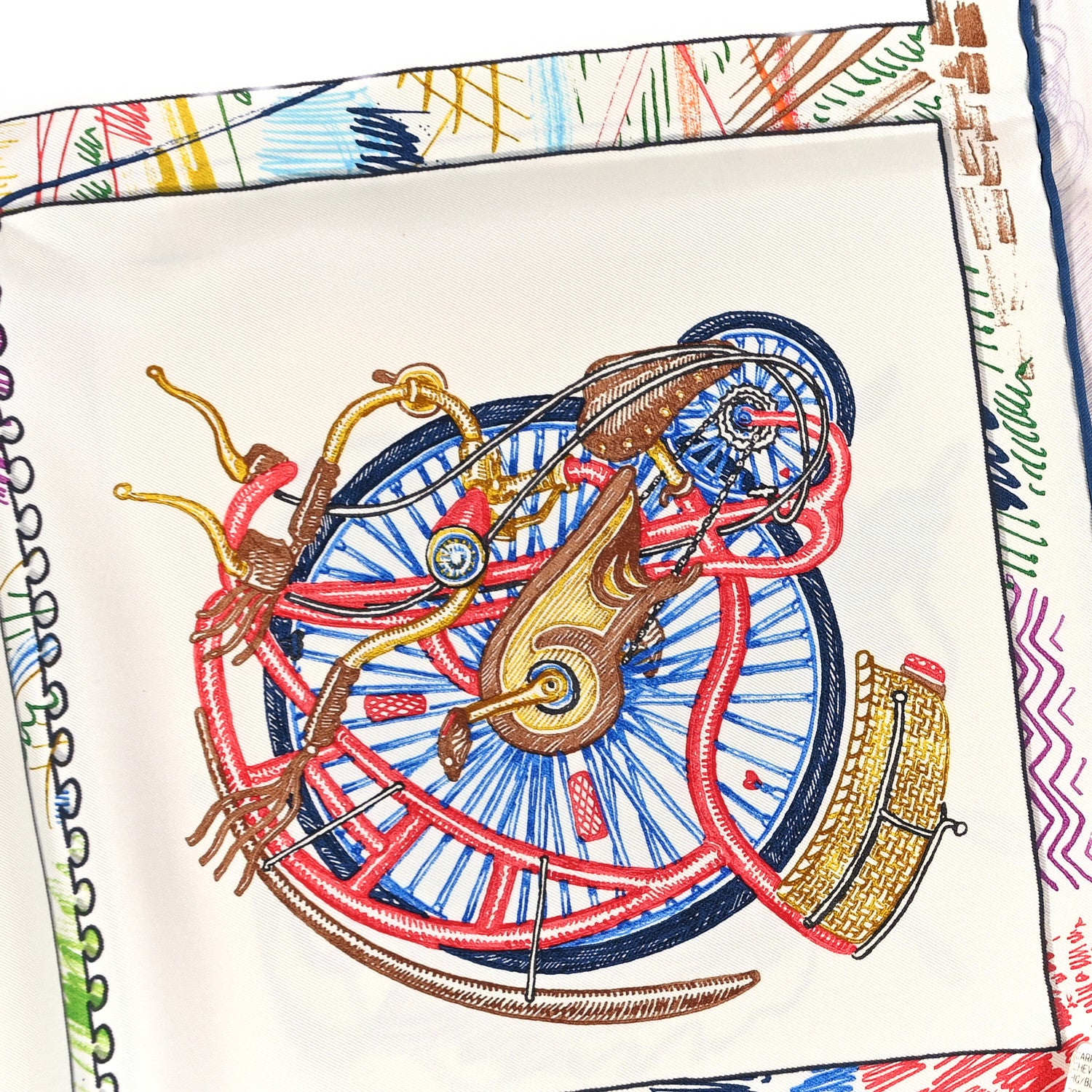 Hermes Silk Chevaloscope Scarf 90 White Bleu Multicolor 1911612