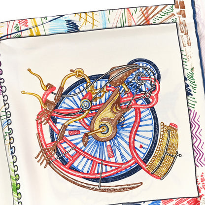 Hermes Silk Chevaloscope Scarf 90 White Bleu Multicolor 4 of 4
