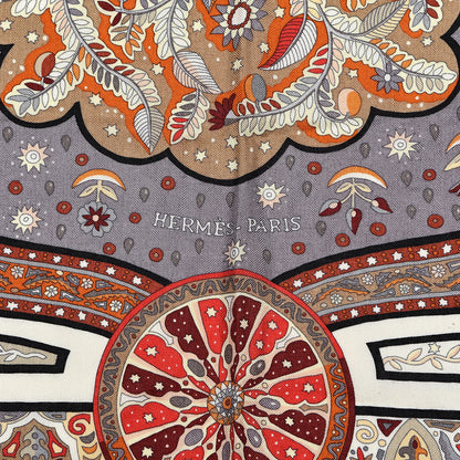 Hermes Cashmere Silk Aux Portes Du Palais Shawl 140 Black Beige Rouge 4 of 4