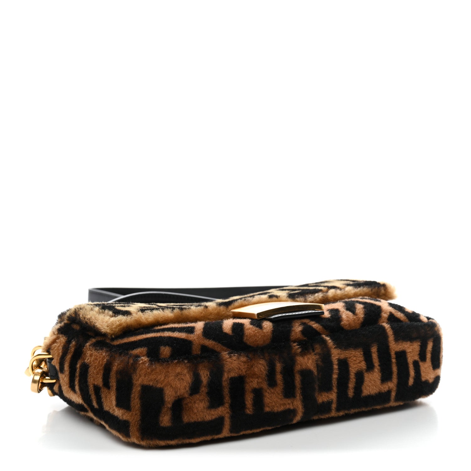 Fendi Shearling Vitello Dolce Macro FF 1974 Baguette Tobacco Black 4 of 9