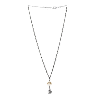 Chanel Crystal Pearl CC Drop Necklace Silver 3 of 5