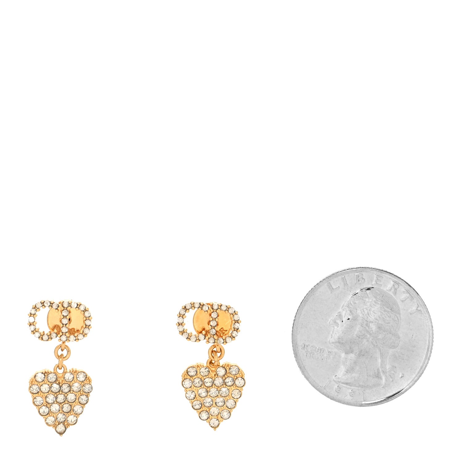 Christian Dior Crystal CD Heart Earrings Gold 2 of 4