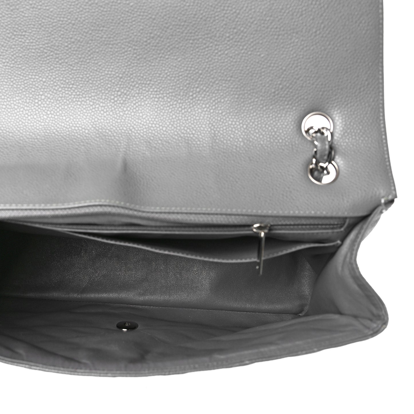 Caviar Quilted Maxi Single Flap Grey