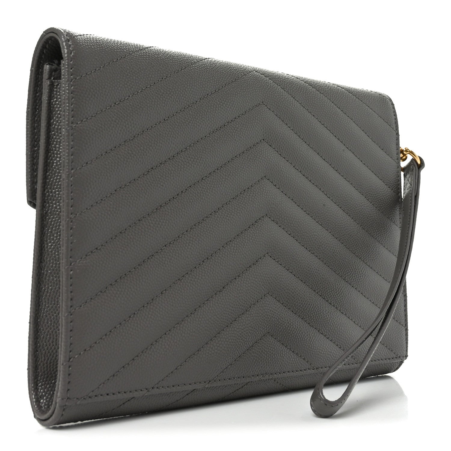 Saint Laurent Grain De Poudre Matelasse Chevron Monogram Envelope Clutch Fog 3 of 11