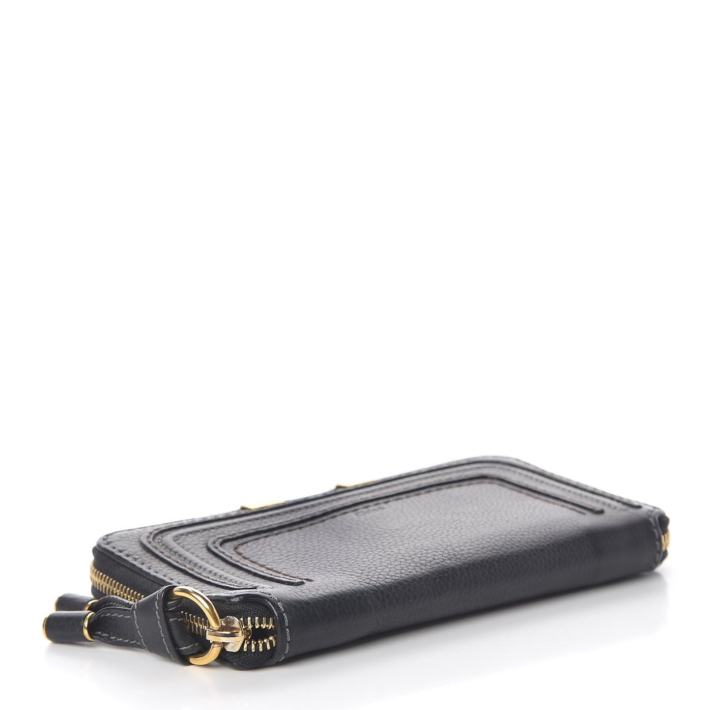 Grained Calfskin Marcie Long Zip Around Wallet Black