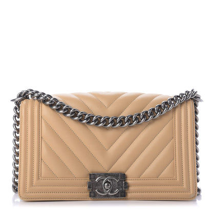 Chanel Calfskin Chevron Medium Boy Flap Beige 1 of 10