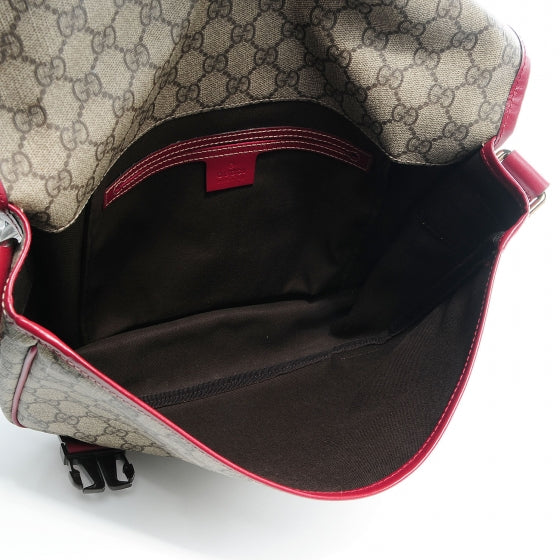 Gucci GG Plus Monogram Medium Double Buckle Flap Messenger Bag Beige Red 5 of 7