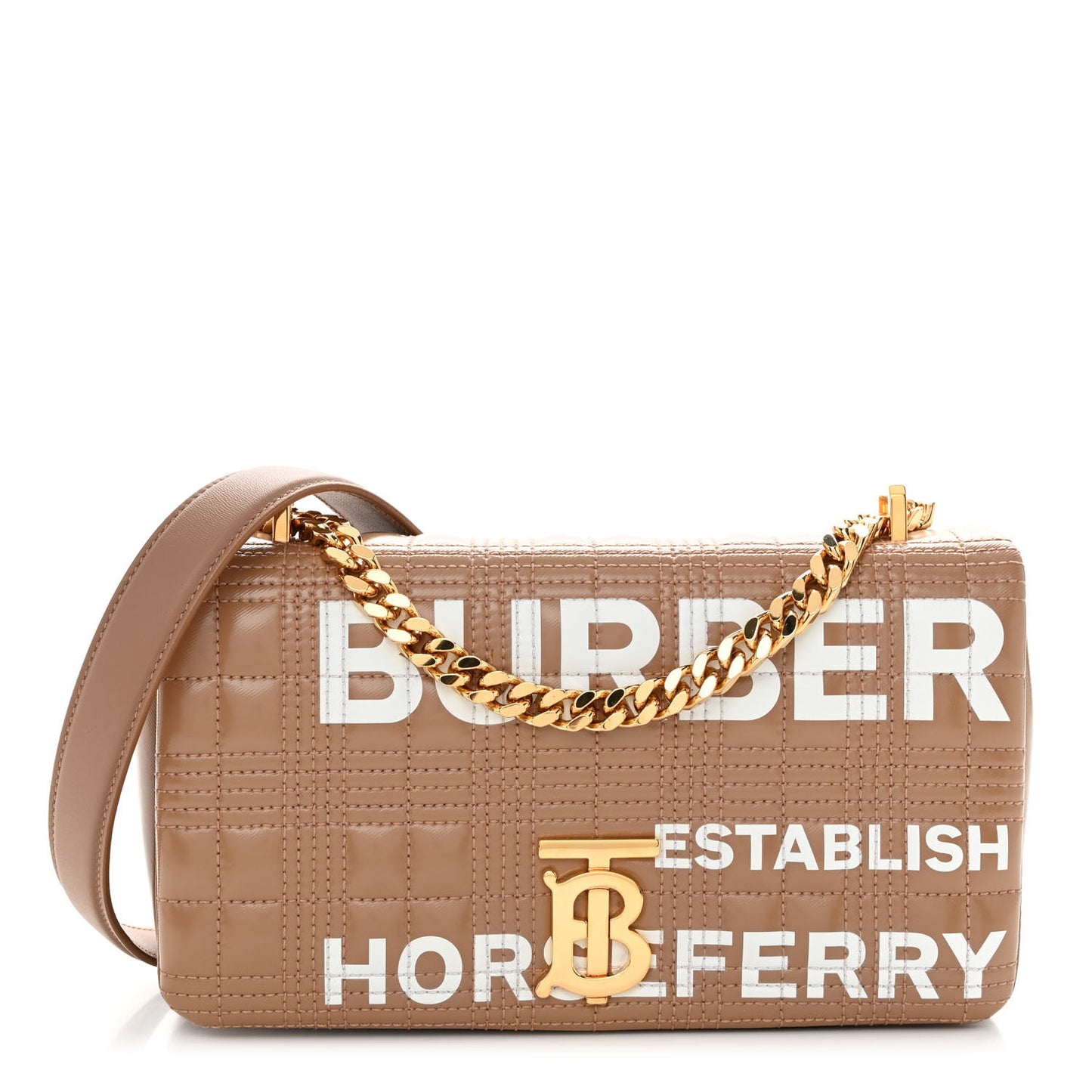 Patent Quilted Horseferry Print Small Lola Bag Tan