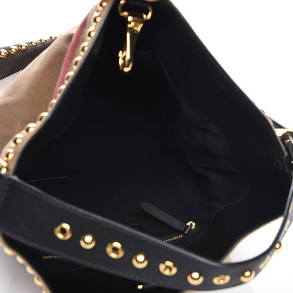 Burberry Canvas Mega Check Studded Medium Ashby Bucket Bag Black 5 of 8