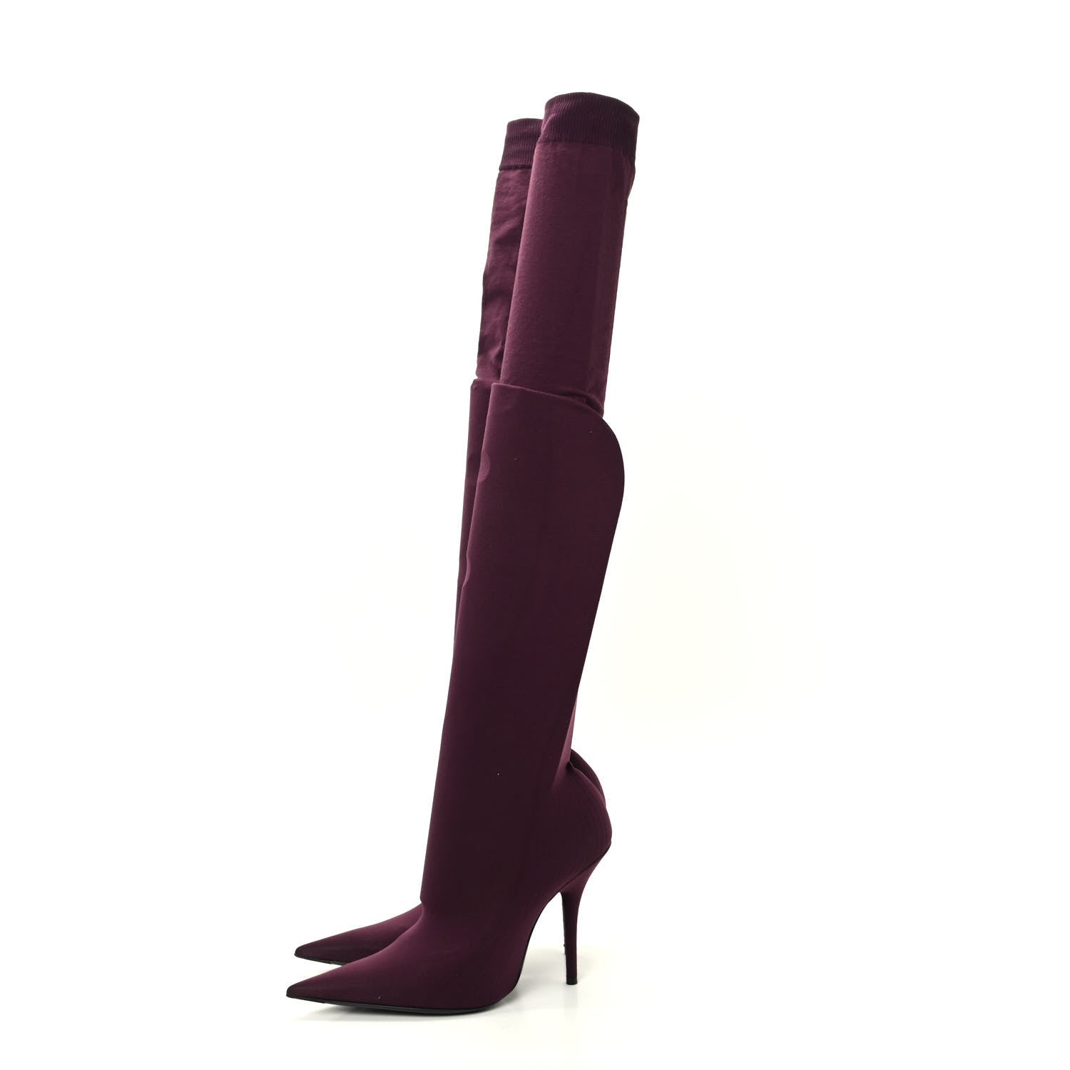 Balenciaga Spandex Pointed Toe Knife Thigh High Boots 38 Burgundy 3 of 9
