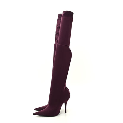 Balenciaga Spandex Pointed Toe Knife Thigh High Boots 38 Burgundy 3 of 9