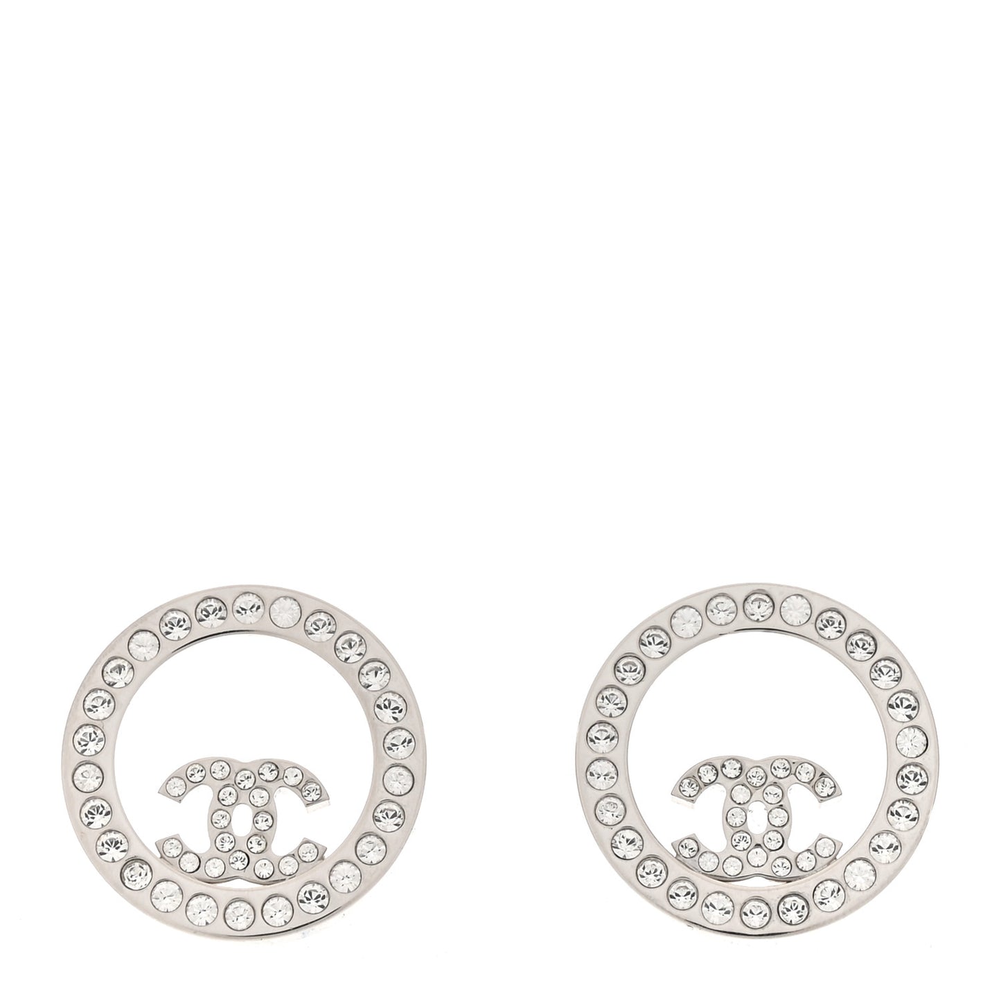 Crystal CC Round Earrings Silver