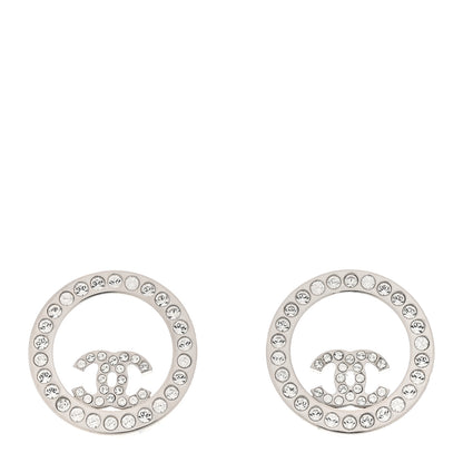Chanel Crystal CC Round Earrings Silver 1 of 4