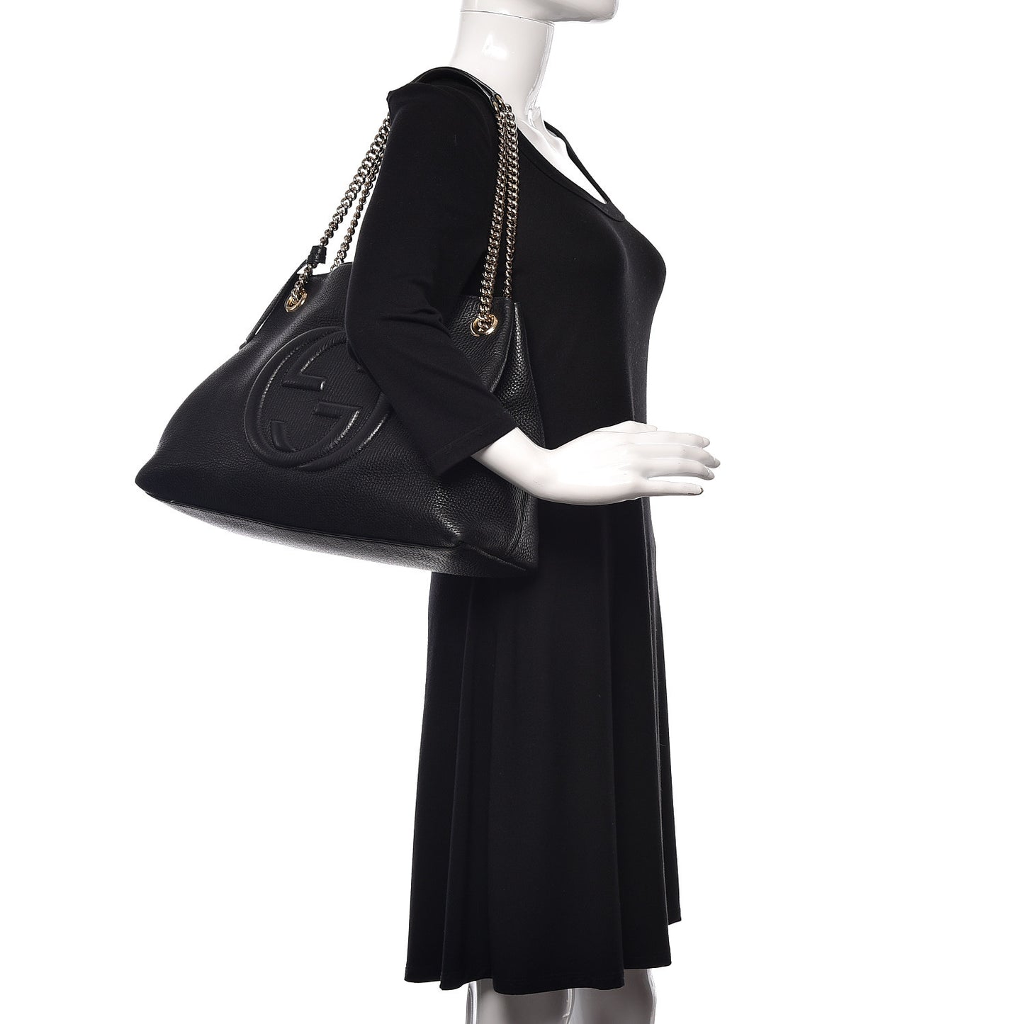 Pebbled Calfskin Medium Soho Chain Shoulder Bag Black