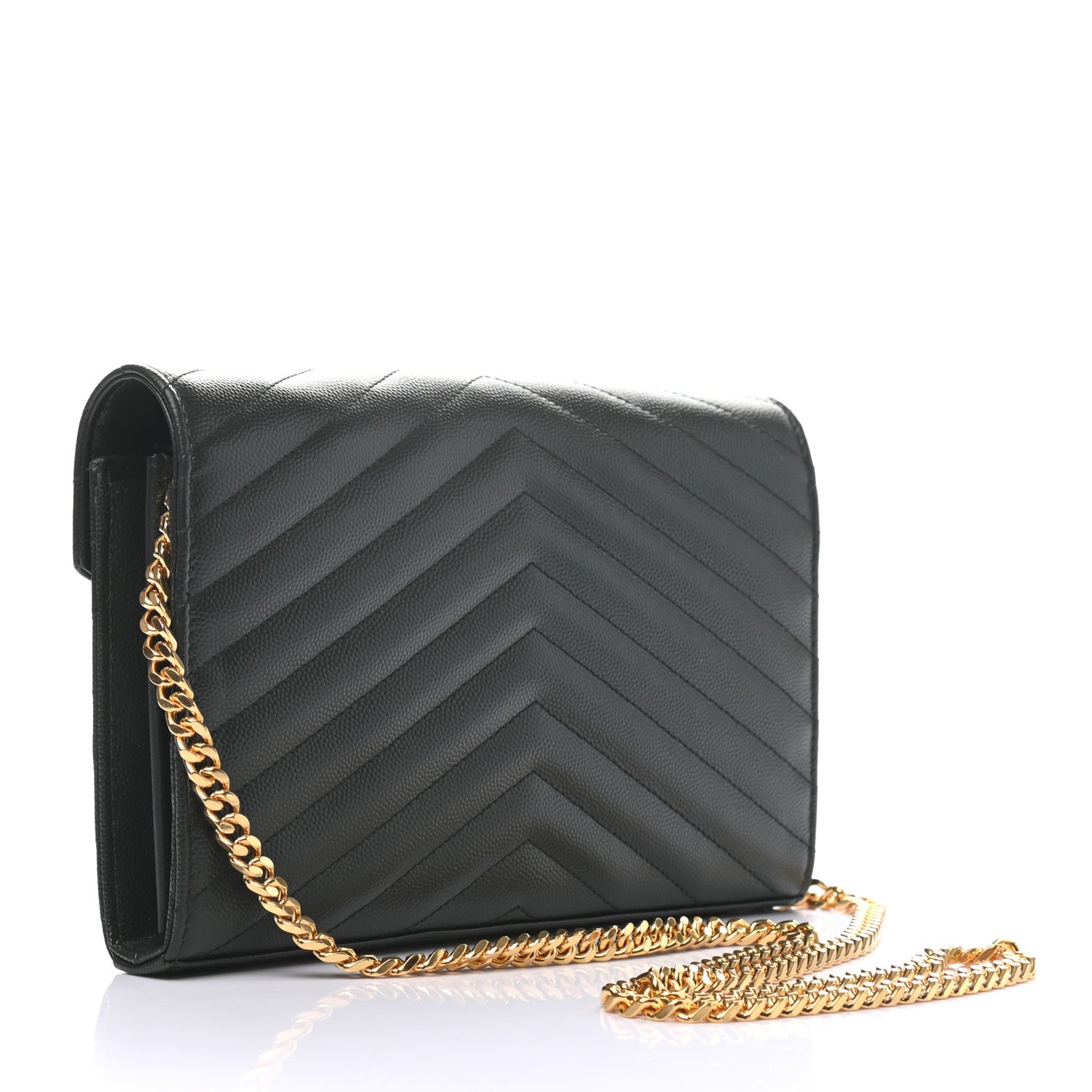 Grain De Poudre Matelasse Chevron Monogram Chain Wallet Dark Green